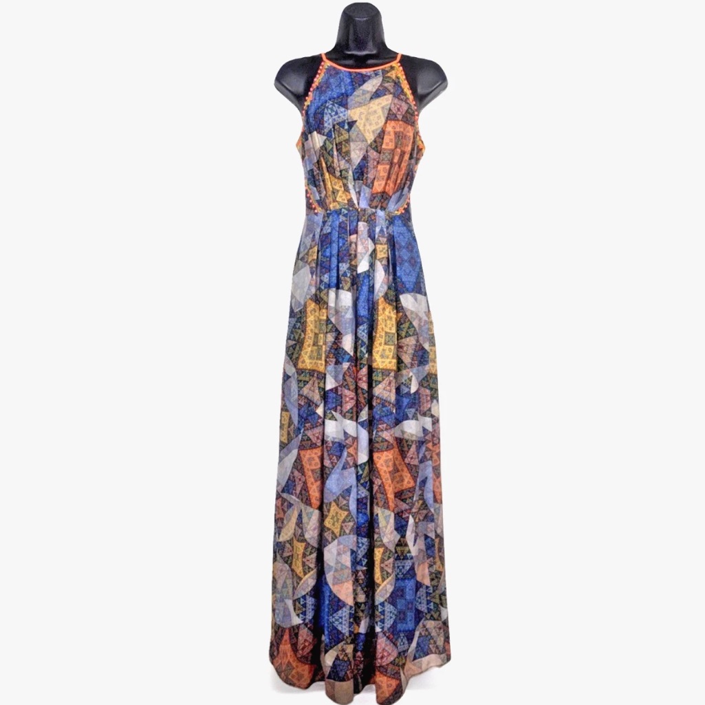 Anthropologie Xs Dress Ranna Gill Condesa Printed Maxi Fully Lined Halter Neck